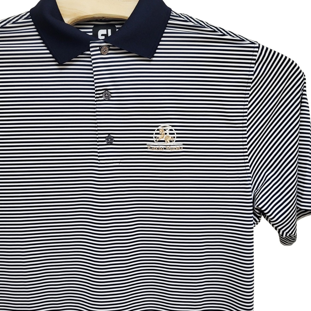 FootJoy Mens ProDry Striped Polo Shirt Navy White Rancho Murieta Size Medium